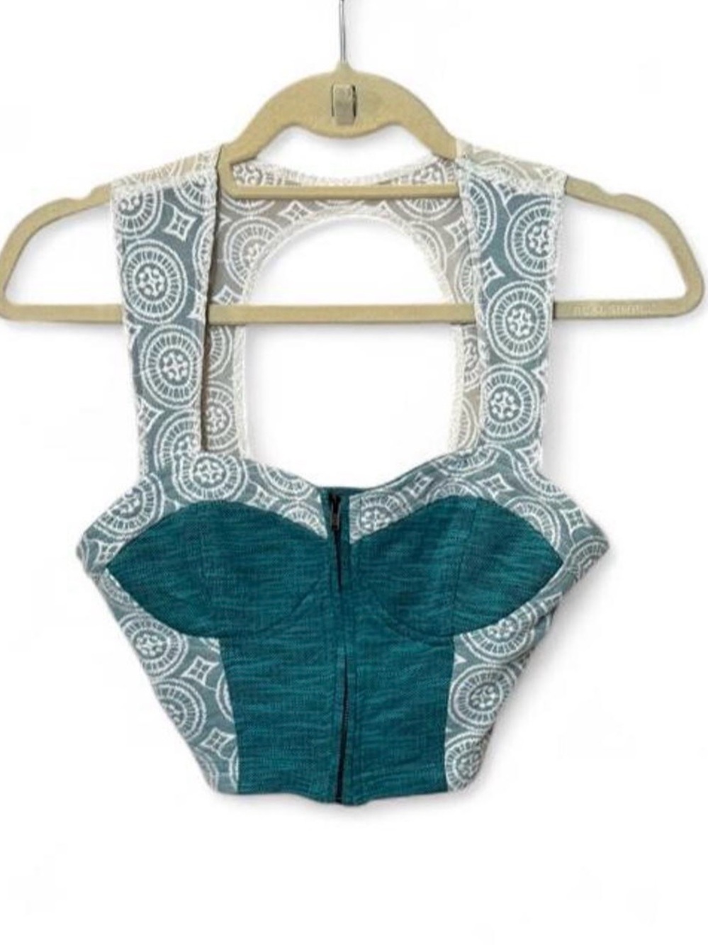 Pins & Needles Teal Turquoise & Ivory Cropped Top Bustier Sz S NWT Retail $39